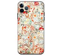 Compatible avec iPhone 13 Pro Coque Premium Silicone Housse motif Conception Carignon Rouge Rose Fleur femmes souple antichoc Bumper Slim Viez avec une protection d'écran (William Morris-Acanthe)