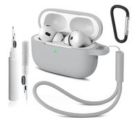 Compatible with Airpods Pro 2nd/1st Case Cover,Silicone Protective Case for Apple Airpods Pro 2nd/1st Generation Charging Case with Keychain and Cleaner Pen,for Women Men (Gris)
