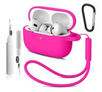 Compatible with Airpods Pro 2nd/1st Case Cover,Silicone Protective Case for Apple Airpods Pro 2nd/1st Generation Charging Case with Keychain and Cleaner Pen,for Women Men (Rose Rouge)
