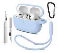 Compatible with Airpods Pro 2nd/1st Case Cover,Silicone Protective Case for Apple Airpods Pro 2nd/1st Generation Charging Case with Keychain and Cleaner Pen,for Women Men (Denim Blu)