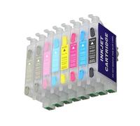 Compatible With Epson R2400 Printer, 8-Pack Empty Refillable Ink Cartridge Set With ARC Chip, Multi-Color Tank System For T0591 - T0599 Series Inks