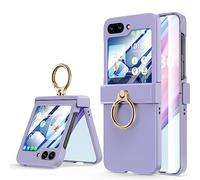 Compatible with Galaxy Z Flip 5 Case (Built-in Back Screen Protector) with Hinge Protection & Ring Kickstand, Slim and Thin Protective Case Cover for Samsung Z Flip 5 5G (Purple)