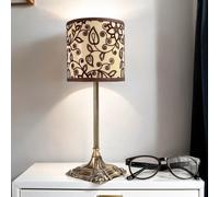 Compatto Tischleuchte Stile Art Nouveau Con Paralume IN Tessuto Ottone Piede