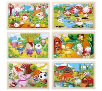 ComPDCVD 6 Puzzle di Animali dei Cartoni Animati 6x24 Pezzi Puzzle in Legno per Bambini 3 4 5 6 Anni Fattoria Animale Oceano Mondo Educazione Prescolare Montessori regali per Ragazzi e Ragazze