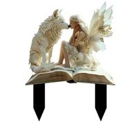 Comphic Majestic Wolf And Fairy, Inserto per Vaso di Fiori In Acrilico A Forma di Fata, Adatto per Piante In Vaso e Decorazione di Prati da Giardino