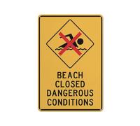 Compladeta Cartello con scritta "Caution Beach Closed Dangerous Conditions" per esterni, in alluminio stampato UV, 30,5 x 20,3 cm, resistente alle intemperie e di sicurezza per casa o ufficio