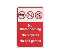 Compladeta Cartello di avvertimento in latta con scritta "No Skateboarding No Bicycles No Ball Games", per casa, cucina, fattoria, giardino, garage, decorazione da parete, 30,5 x 20