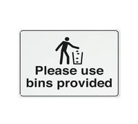 Compladeta Cartello in metallo con scritta in lingua inglese "Please Use Bins Provided, 30,5 x 20,3 cm, in alluminio antiruggine, multicolore