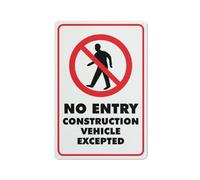 Compladeta Cartello "No Entry Construction Vehicle Except", 20,3 cm x 30,5 cm, in alluminio antiruggine, per esterni, targa in latta per casa, affari, cortile