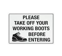 Compladeta Cartello per esterni con scritta "Please Take Off Your Working Boots Before Entering", in alluminio antiruggine con stampa UV, 30,5 x 20,3 cm, cartello da cortile per casa, affari, vialetto