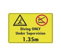 Compladeta Diving Only Under Supervision 1,3 m Cartello di avvertimento in latta per casa, cucina, fattoria, giardino, garage, decorazione da parete 30,5 x 20,3 cm