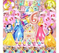 Compleanno 6 Anni Principesse, 53 Pezzi Set Compleanno Principesse 6 Anni, Palloncini Compleanno 6 Anni Principesse, Tovaglia Principesse Compleanno, Kit Festa Principesse 6 Anni