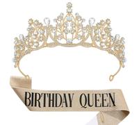 Compleanno Corona e fascia Strass Oro Tiara fascia Compleanno Crown Birthday Girl Sash fascia Tiara di cristallo 16 anni 18 anni 21 anni 30 anni 40 anni 50 anni per Ragazza e Donna