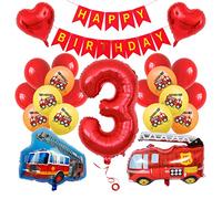 Compleanno decorazione ragazzo palloncini 3 ° anno vigile del fuoco compleanno decorazione bambini compleanno autopompa antincendio palloncino 3 ° compleanno ragazzo vigili del fuoco foil palloncino 3