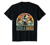 Compleanno del Dinosauro di 7 Anni 7° T Rex Dino Seven A Maglietta