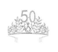 Compleanno Della Regina Corona 6 16 18 21 30 50 Nastro Tiara Di Cristallo Principessa Compleanno Bar Mitzvah Festa Anniversario Decorazione Forniture Delicato Confortevole(Silver 50)