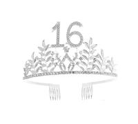 Compleanno Della Regina Corona 6 16 18 21 30 50 Nastro Tiara Di Cristallo Principessa Compleanno Bar Mitzvah Festa Anniversario Decorazione Forniture Delicato Confortevole(Silver 16)