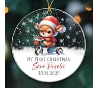 Compleanno e nome personalizzati Primi ornamenti di Natale del bambino, cervo bambino 1 ° ornamento di Natale 2025, regalo personalizzato per il primo Natale del bambino per il mese intero, cervo 1 °