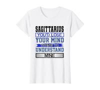 Compleanno Perdere la Mente per capire Il Mio Sagittario Compleanno Maglietta con Stampa Grafica Economica, Donna, Bianco, S