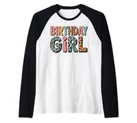 Compleanno Ragazza Leopardo Animale Stampa Rosa Blu Ragazze Donne Maglia con Maniche Raglan