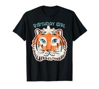 Compleanno Tiger Girl Face Flower Crown Cute Predatory Cat Maglietta