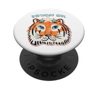 Compleanno Tiger Girl Face Flower Crown Cute Predatory Cat PopSockets PopGrip Adesivo