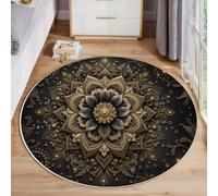Complessi Motivi Mandala Tappeto Rotondo,Bronzo Tappeti,100Cmstile Barocco Scendiletto Pelo Corto Rotondi Carpet