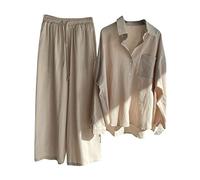 Completa Donna in Cotone e Lino Estiva Leggera Due Pezzi Manica Lunga Camicie + Pantaloni Lino Set Larghi Taglie Forti Completo Tuta Moda Stampato Confortevole da Casa per la Festa della Mamma