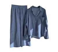 Completa Donna in Cotone e Lino Estiva Leggera Due Pezzi Manica Lunga Camicie + Pantaloni Lino Set Larghi Taglie Forti Completo Tuta Moda Stampato Confortevole da Casa per la Festa della Mamma