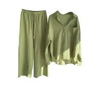 Completa Donna in Cotone e Lino Estiva Leggera Due Pezzi Manica Lunga Camicie + Pantaloni Lino Set Larghi Taglie Forti Completo Tuta Moda Stampato Confortevole da Casa per la Festa della Mamma