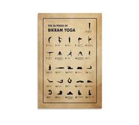 Complete Bikram Yoga Sequence Print - 26 Poses and 2 Breathing Exercises Educational Canvas for Yoga Room and Gym(Framed,12x18inch(30x45cm))