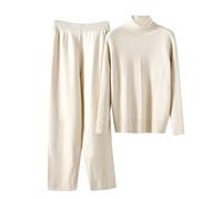 Complete da Donna Eleganti Lana Completi in 2 Pezzi di Lana Curvy Tuta Pullover Maniche Lunghe e Pantaloni a Gamba Larga in Vita Completo Sportivi a Metà Autunno Set Tuta Maglia Polsino Elastico