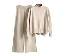 Complete di Lana 2 Pezzi Top Manica Lunghi e Pantaloni a Gamba Larga Tute Eleganti Casual Offerte Coordinato da Donna Autunnale Invernale Maglia Sportive Completo Sportivo Comodo Polsino Elastico