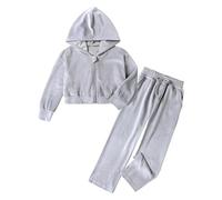 Completi Bambina, Tuta da Ginnastica con Cappuccio in Velluto per Ragazze, Caldo Completo da Jogging in Pile, Morbido e Casual, Due Pezzi da Indossare con Pantaloni per Le uscite quotidiane