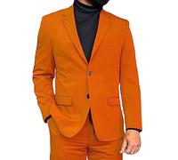 Completi da uomo in 2 pezzi, con risvolto a punta, smoking formale da matrimonio per uomo, set blazer e pantaloni per cena serale, Arancione, 66