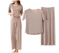 Completi Donna con Pantaloni Casual da Casa Set Estivi Ice Tuta Moda Manica Corta T-shirt Top Pantalone Lunghi Tracksuit Loose Morbido Eleganti Completo Tute Sportiva Oversize Taglie Forti