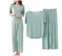 Completi Donna con Pantaloni Casual da Casa Set Estivi Ice Tuta Moda Manica Corta T-shirt Top Pantalone Lunghi Tracksuit Loose Morbido Eleganti Completo Tute Sportiva Oversize Taglie Forti