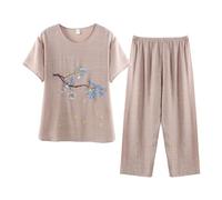 Completi Donna con Pantaloni Eleganti in Cotone e Lino Tute Donna Larghi Taglie Forti Completo Estivo Pantalone E Top Due Pezzi Tuta Anziani Casual Completa Maniche Corte Leggera Curvy Set 2 Pezzi