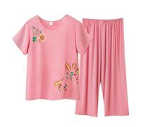 Completi Donna con Pantaloni Eleganti in Cotone e Lino Tute Donna Larghi Taglie Forti Completo Estivo Pantalone E Top Due Pezzi Tuta Anziani Casual Completa Maniche Corte Leggera Curvy Set 2 Pezzi