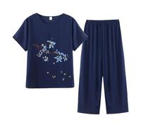 Completi Donna con Pantaloni Eleganti in Cotone e Lino Tute Donna Larghi Taglie Forti Completo Estivo Pantalone E Top Due Pezzi Tuta Anziani Casual Completa Maniche Corte Leggera Curvy Set 2 Pezzi