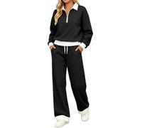 Completi Donna Due Pezzi Eleganti Felpa Con Zip Pantaloni Della Tuta | Completo In Pile Oversize Comodo Tracksuit Da Ginnastica Tinta Unita Loungewear Set Felpata Da Casa Sportivo Elastico Morbido