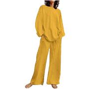 Completi Donna Eleganti 2 Pezzi Completi Da Ginnastica Manica Lunga Girocollo Completo Palestra Tuta Sportiva Casual Set Top E Pantaloni a Gamba Larga Tute Per Jogging Yoga Fitness Autunnale Invernale