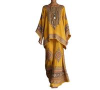 Completi Donna Estivo 2026 Elegante Complete Lino Boho Chic Top Kaftano Vintage e Pantaloni Larga Tute Curvy Completo Cerimonia Leggero Taglie Forti Tuta Spiaggia Vacanze Primaverile Set Mode