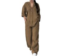 Completi Donna Sportiva Leggeri Estiva Completo Elegante Casual Curvy Tute Camicia e Pantalone Larghi Tuta in Lino Due Pezzi Oversize Cotone e Lino da Spiaggia Completi Cotone Taglie Forti Mare