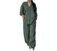 Completi Donna Sportiva Leggeri Estiva Completo Elegante Casual Curvy Tute Camicia e Pantalone Larghi Tuta in Lino Due Pezzi Oversize Cotone e Lino da Spiaggia Completi Cotone Taglie Forti Mare