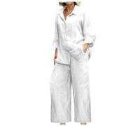 Completi Donna Sportivi Larghi Coordinato Estivo Camicia E Pantaloni Leggera Cotone E Lino Elegante Tute Da Ginnastica Curvy Jogging Set Spiaggia Palestra Maniche Lunghe Comodo Jogging Tracksuit