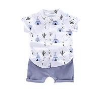 Completi Estivi Bambino Coordinato Casual Tuta Estivo Elastico In Vita Leggero Set Di Vestiti Unisex Traspirante Camicia Manica Corta E Pantaloncini Elegante Morbido Abbigliamento Da Spiaggia