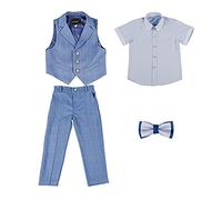 Completi Estivi per Bambini e Ragazzi, Abito da Cerimonia Elegante da Ragazzo 4 Pezzi Camicia+Papillon+Gilet+Pantaloni, Set di Abbigliamento Bambino per Il Tempo Libero Battesimo Matrimonio7-8 Anni