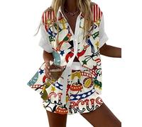 Completi femminili hawaiani da 2 pezzi con stampa floreale tropicale 3D top con maniche corte e pantaloncini con coulisse set estivo per vacanze al mare abbigliamento boho casual da spiaggia