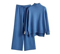 Completi Lana in 2 Pezzi Pullover Top a Maniche Lunghe Pantaloni a Gamba Larga Tuta Eleganti Comodo Larghi Set da Donna a Metà Autunno in Maglia Training Complete da Casa Curvy Polsino Elastico